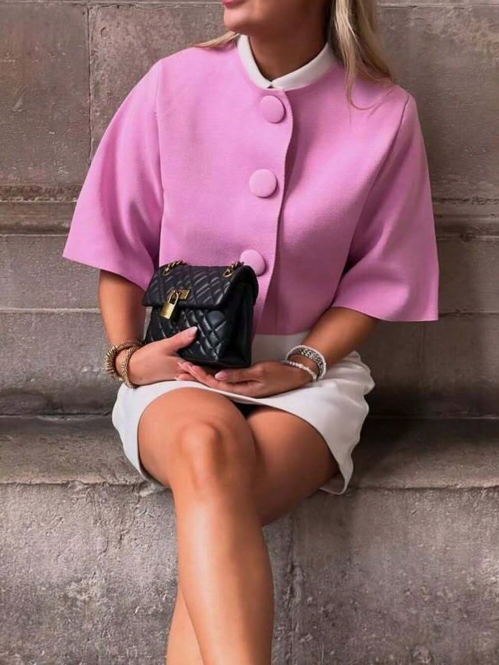 Pink Casual Women's Knitted Short Cardigan Top - Picture 4 of 4